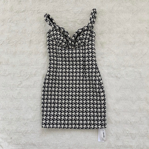 AREA NYC houndstooth tweed wool piping bustier mini dress NWT - Picture 2 of 5